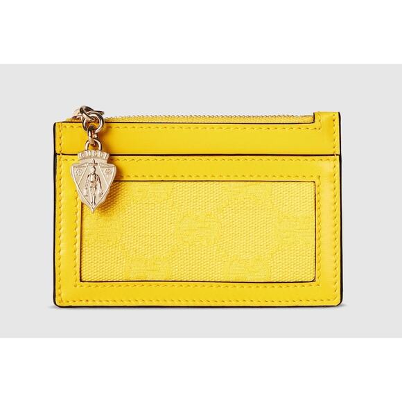 Gucci Luce Embellished Textured-Leather Canvas-Jacquard Cardholder - Yellow NWB - Picture 1 of 4